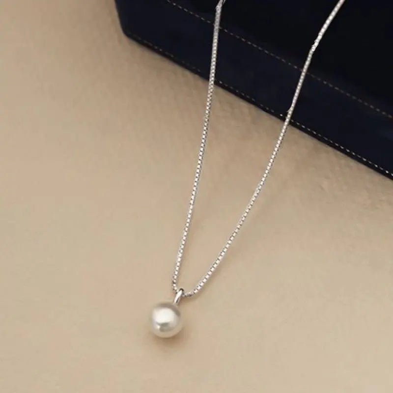 Somilia Fashion 925 Sterling Silver 18k Gold Necklace Single White Round Pearl Clavicle Chain for Women Mom Wedding Gift Jiry