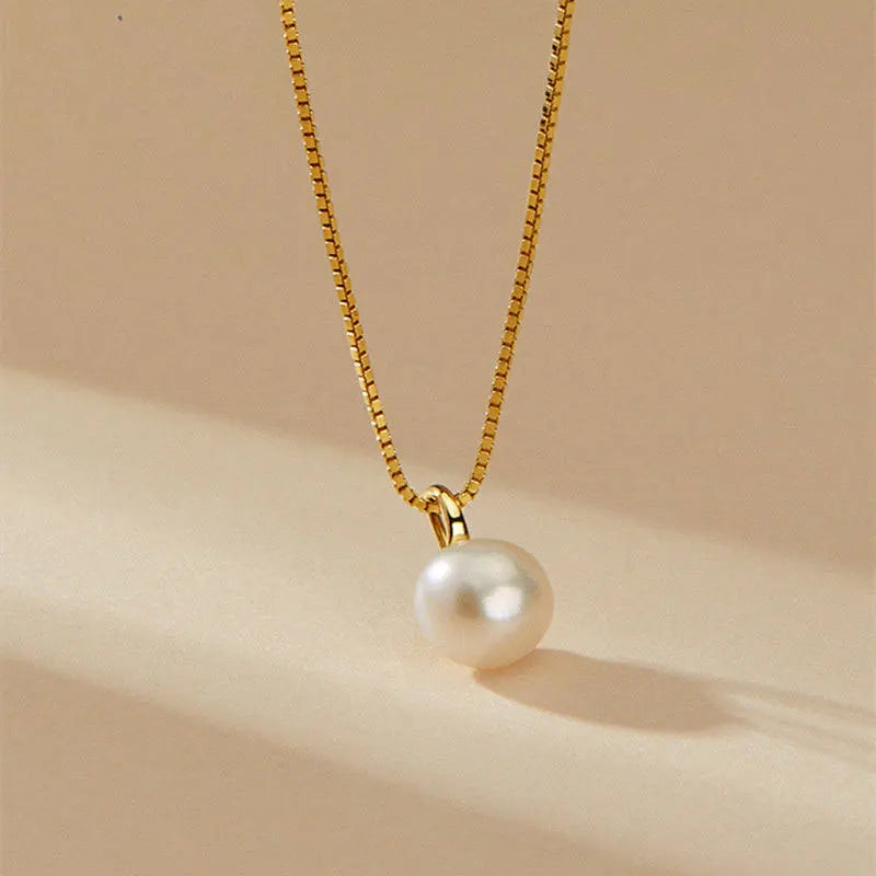 Somilia Fashion 925 Sterling Silver 18k Gold Necklace Single White Round Pearl Clavicle Chain for Women Mom Wedding Gift Jiry