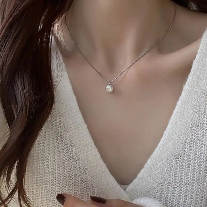 Somilia Fashion 925 Sterling Silver 18k Gold Necklace Single White Round Pearl Clavicle Chain for Women Mom Wedding Gift Jiry