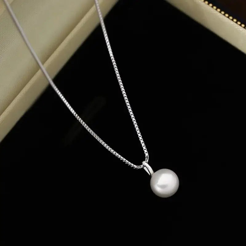 Somilia Fashion 925 Sterling Silver 18k Gold Necklace Single White Round Pearl Clavicle Chain for Women Mom Wedding Gift Jiry